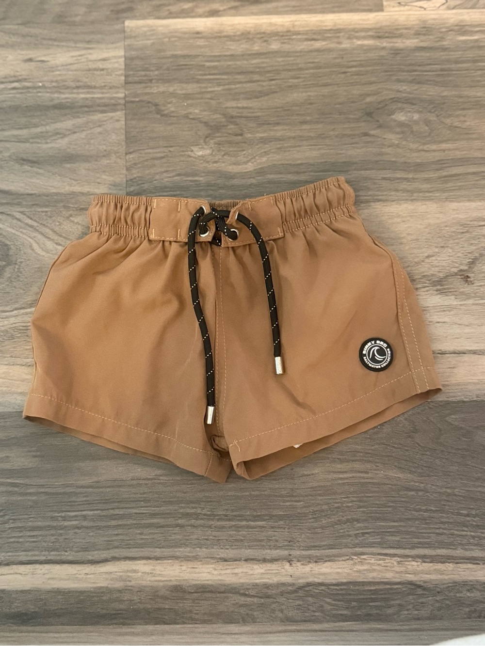 Kids Tan Swim Trunks with Adjustable Drawstring